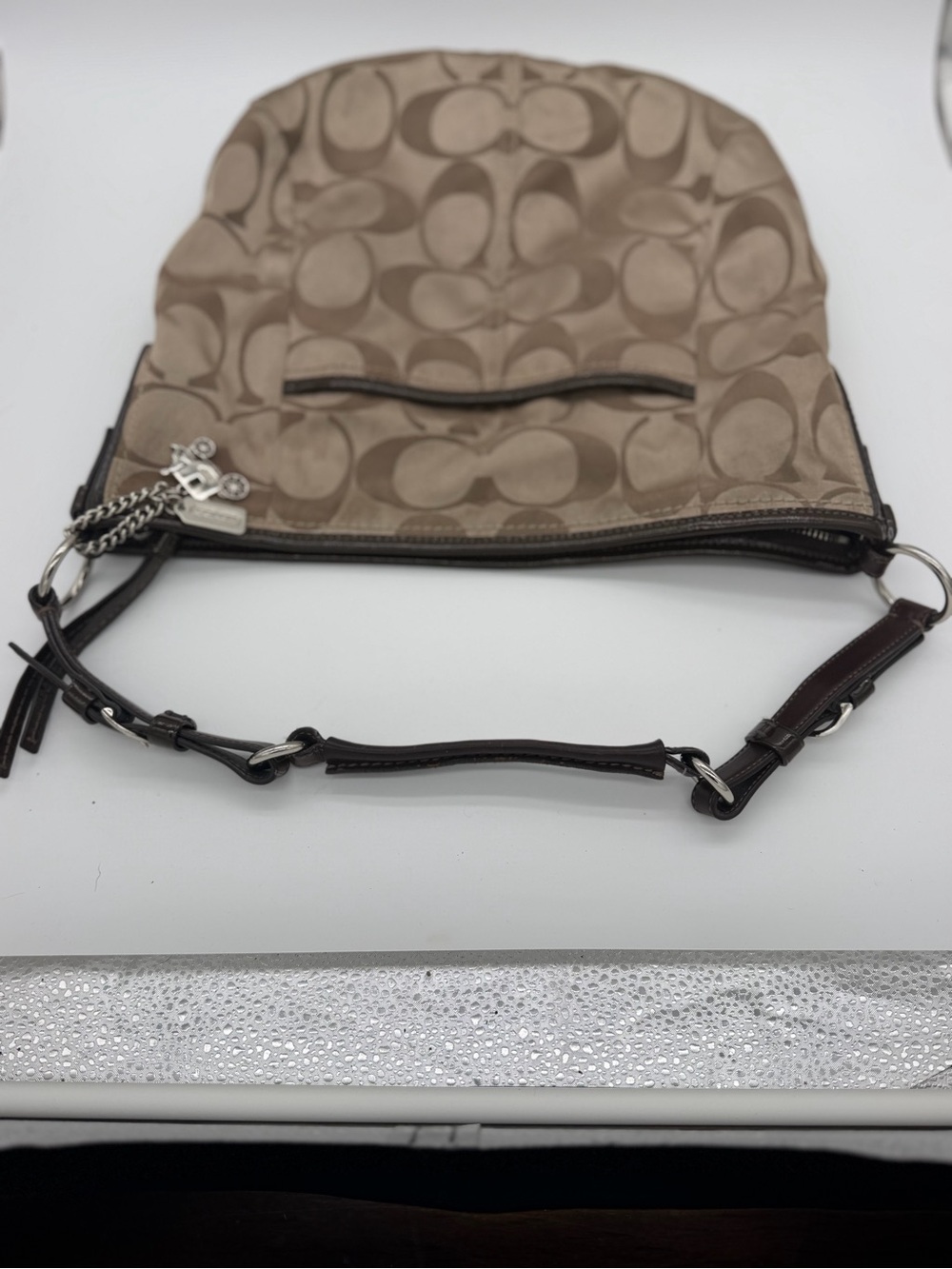 Coach Khaki Signature Crossbody with Dark Brown Trim